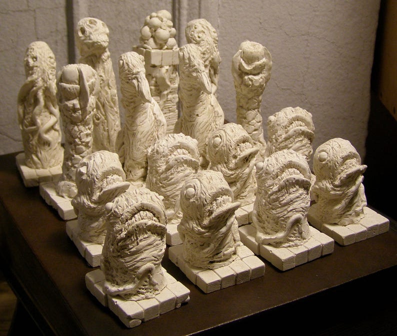 Weird Horror Chess Set in Hues of Mottled Flesh and Ivory image 4