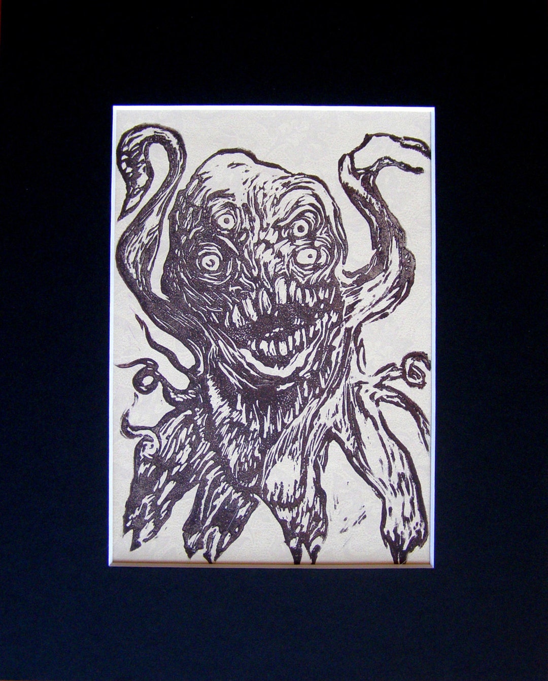Shoggoth in Chase, a Bruise-colored Print on Antique Wallpaper - Etsy