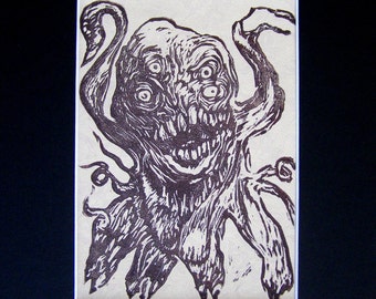 Shoggoth in Chase, a Bruise-Colored Print on Antique Wallpaper