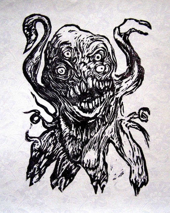 Shoggoth in Chase, a Bruise-colored Print on Antique Wallpaper - Etsy
