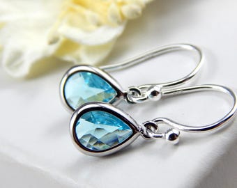 March Birthstone Earrings,Aquamarine Earrings,Birthstone Earrings,March Birthday Gift,Teardrop Earrings,Blue Teardrop Earrings