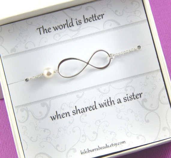 Silver Infinity Bracelet Gift for Sister Friendship Bracelet Pearl Bracelet Gift Boxed Jewelry Large Infinity Symbol Etsy