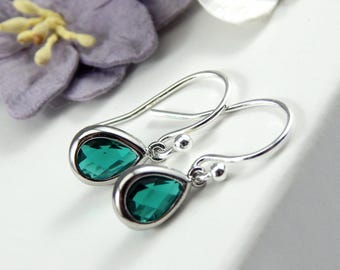 Emerald Earrings,Emerald Drop  Sterling Silver Earrings,May Birthstone Earrings,May Birthday Gift,Birthstone Jewellery