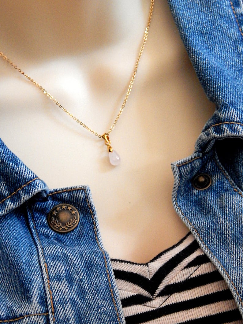 Petite Gold Necklace Rose Quartz Necklace Briolette Necklace Layering Necklace Rose Quartz Layering Necklace