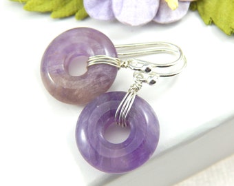 Amethyst Earrings,Amethyst Doughnut Earrings,February Birthstone Earrings,Birthstone Earrings,Short Drop Earrings,February Birthday Gift