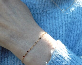 Gold Filled Sequin Chain Bracelet: Minimalist Layering Jewelry
