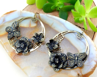 Hoop Earrings,Butterfly And Flower Hoops,Large Hoop Earrings