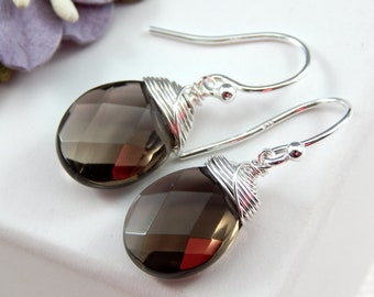 Smokey Quartz Earrings,Brown Quartz Earrings,Faceted Gemstone Earrings, Choose Your Finish