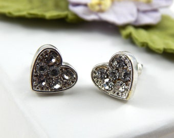 Heart Earrings,Silver Heart Earrings,Cubic Zirconia Heart Stud Earrings