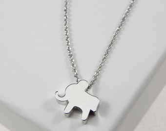 Silver Elephant Necklace: Personalized Initial Charm, Lucky Jewelry