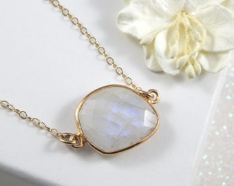 Rainbow Moonstone Necklace: Gold Filled Chain, June Birthstone