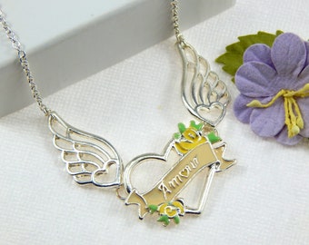 Angel Wing Necklace,Heart And Angel Wing Necklace,Amour Angel Wing Silver Necklace