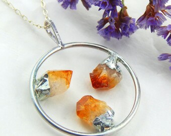Raw Citrine Necklace: Sterling Silver November Birthstone Pendant