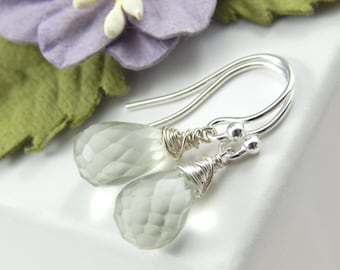 Green Garnet Sterling Silver Earrings, January Birthstone