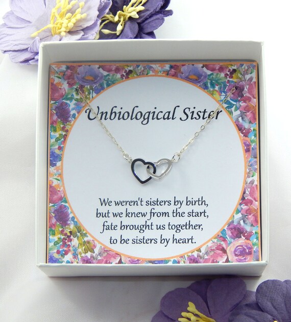 Unbiological Sister Necklace Best Friends Interlocking Heart