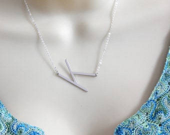 Silver Initial Necklace: Large Letter Charm, Personalized Alphabet Pendant