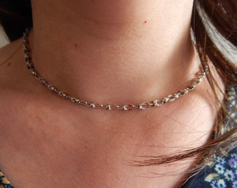 Vintage Bar Silver Choker Necklace,Delicate Chain Choker,Gift For Her,Layering Necklace,Minimalist Jewelry, Select Your Finish