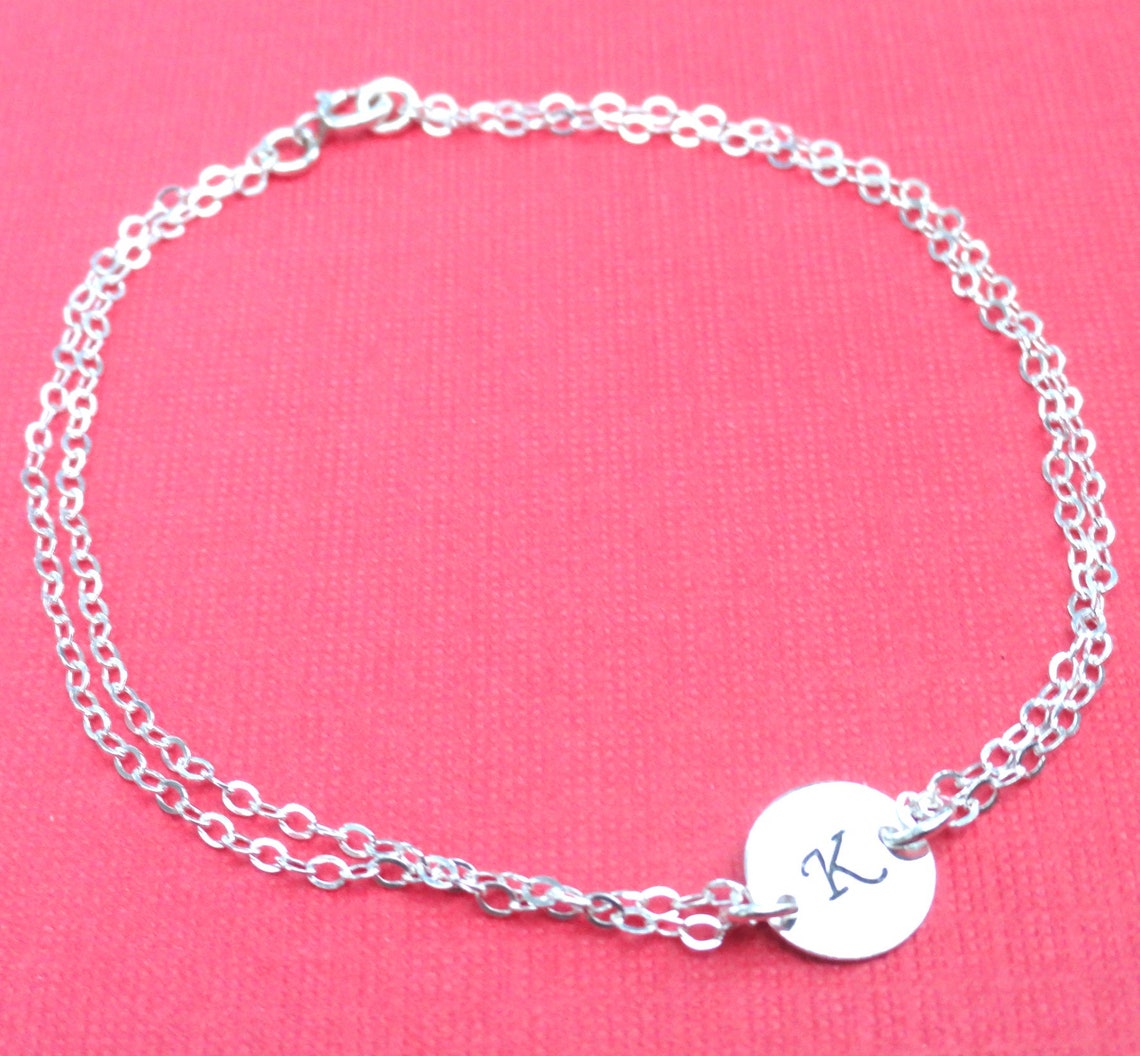 Personalized initial Bracelet disc bracelet Hand Stamped Etsy