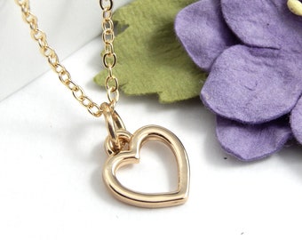 Gold Heart Charm Necklace,Tiny Gold Heart Charm Necklace,Open Heart Necklace,Layering Necklace,Minimalist Jewelry