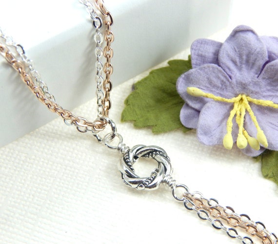 Rose gold knot necklace deals