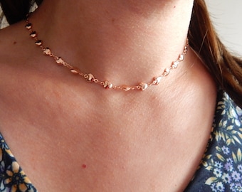 Dainty Rose Gold Heart Choker Necklace,Simple Modern Layering Necklace,Delicate Minimal Jewelry,Choose Your Finish