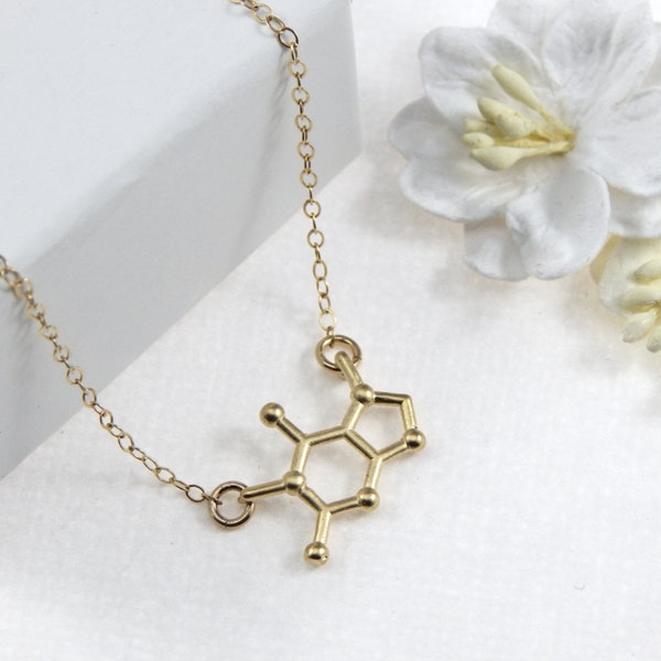 Coffee Necklace, Coffee Molecule, Caffeine Molecule Necklace, Molecule Jewelry, Molecular Jewelry