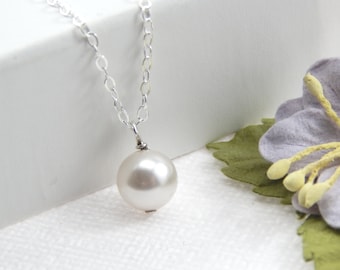 White Pearl Necklace On A  Sterling Silver Chain