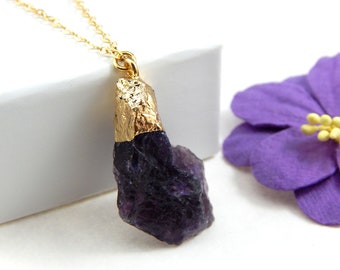 Gold Raw Stone Necklace,Amethyst Pendant Necklace,Simple Gemstone Pendant,Minimalist Gift For Her,Choose Your Gemstone