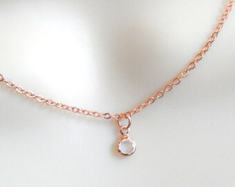 Rose Gold Crystal Solitaire Necklace, Layering Necklace, Dainty Jewelry, Minimalist Necklace