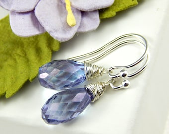 Sterling Silver Wire Wrapped Mystic Blue Quartz Briolette Earrings