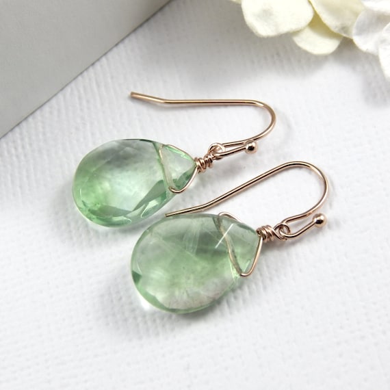 Fluorite Earrings,Green Fluorite Earrings,Rose Gold Earrings