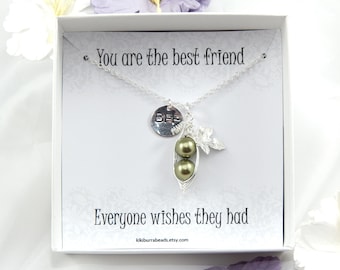 peas in a pod, two peas in a pod, Peapod Necklace, Silver Friendship Necklace,  Best Friend Gift, sisters necklace, hand stamped