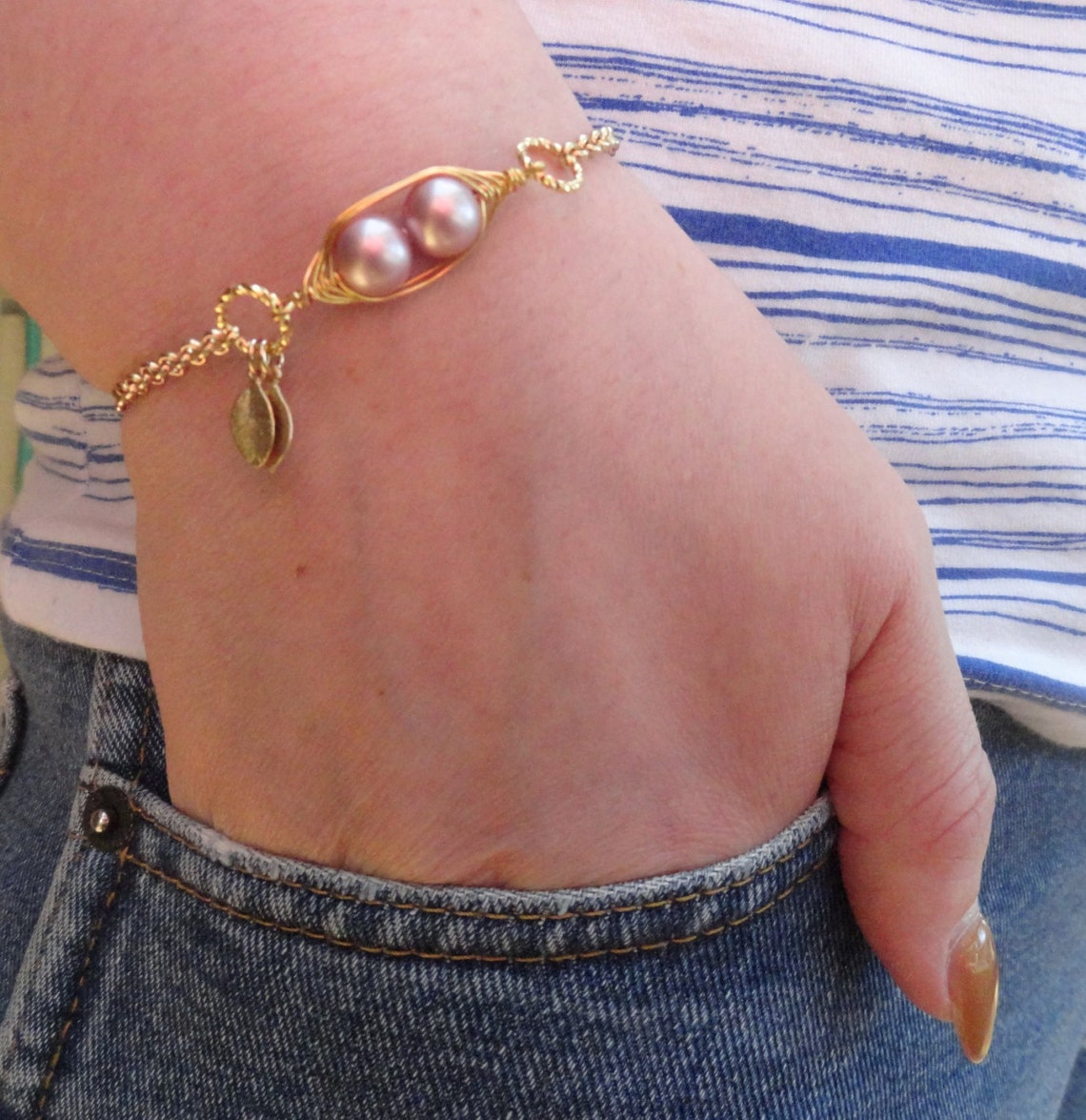 Pea Pod Bracelet 2 Peas in A Pod Gold Bracelet Choose 2 or 3 Etsy