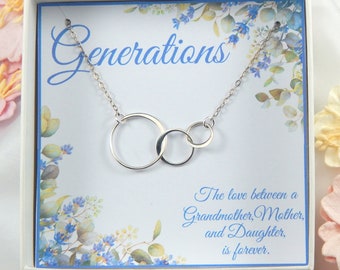 Grandma Necklace Gift,3 interlocking Circle Necklace,Grandmother Gift