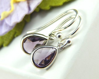 Birthstone Earrings,February Birthstone Earrings,February Birthday Gift,PurpleTeardrop Earrings,Amethyst Teardrop Earring,Birthstone Jewelry