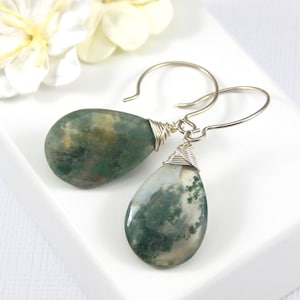 Green Moss Agate Drop Earrings,Moss Agate Earrings,Hoop Earrings,Faceted Quartz Earrings,Moss Agate Gemstone Earrings,May Birthstone Earring