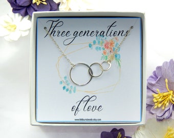 Grandma Necklace Gift, Grandma Mothers Day Gift, Gernerations Necklace, Three Generations Necklace