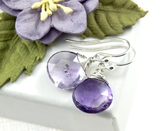 Amethyst Earrings,Moss Amethyst Earrings,February Birthstone Earrings,Amethyst Jewellery, Super 7 Earrings,Melody Stone