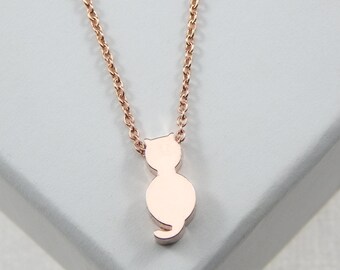 Rose Gold Cat Pendant Necklace: Personalized Initial Charm