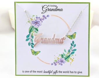 Grandma Necklace Sterling Silver Word Charm, Grandma Necklace, Grandma Necklace Gift from Grandchildren,Grandma Mothers Day Gift