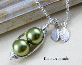 Peas In A Pod Necklace - Two Peas In A Pod Personalized Necklace Choose Your Swarovski Pearl Color