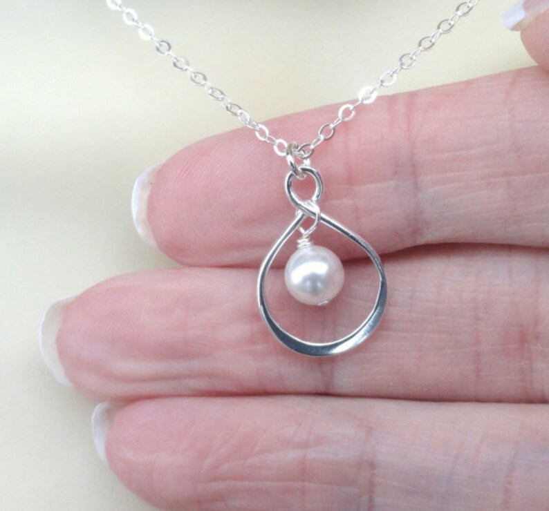 Mothers Necklace,Mothers Day Gift From Daughter,Mothers Day Gift From Son,New Mother Gift,Mothers Day Gift,Infinity Pearl Necklace image 2