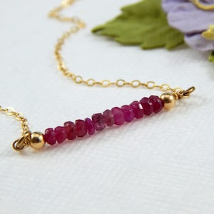 Pink Sapphire Bar Necklace,Birthstone Bar Necklace,September Birthstone Layering Necklace,Minimal Necklace,Gemstone Bar,Choose Your Finish