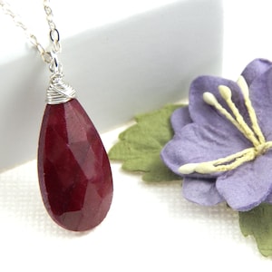 Ruby Necklace,Ruby Drop Necklace,July Birthstone,40th Anniversary Gift