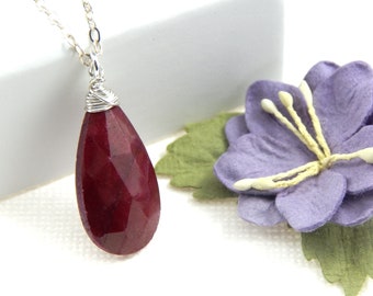 Ruby Necklace,Ruby Drop Necklace,July Birthstone,40th Anniversary Gift