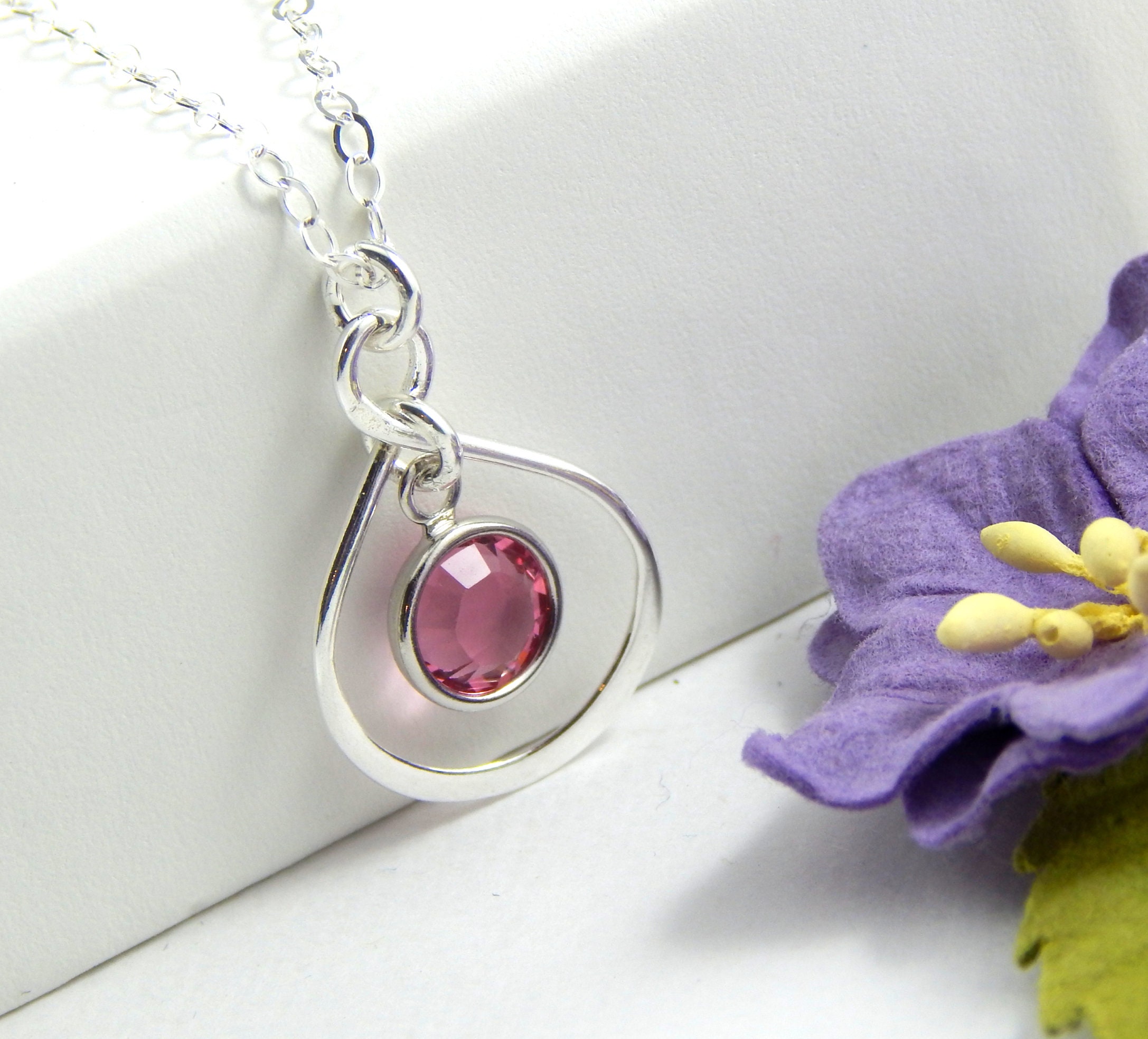 Birthday Gifts October Birthstone Pink Tourmaline Necklace for Mom Wife Love Infinity Necklace Citrine Blue Sapphire Peridot and More Stones Sterling Silver Jewelry 