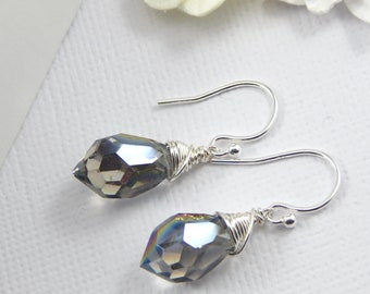 Silver Crystal Earrings,Faceted Silver Crystal Earrings