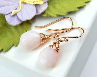 Pink Opal Earrings,October Birthstone Earrings,Rose Gold Pink Opal Earrings,October Birthday Gift,Opal Jewelry