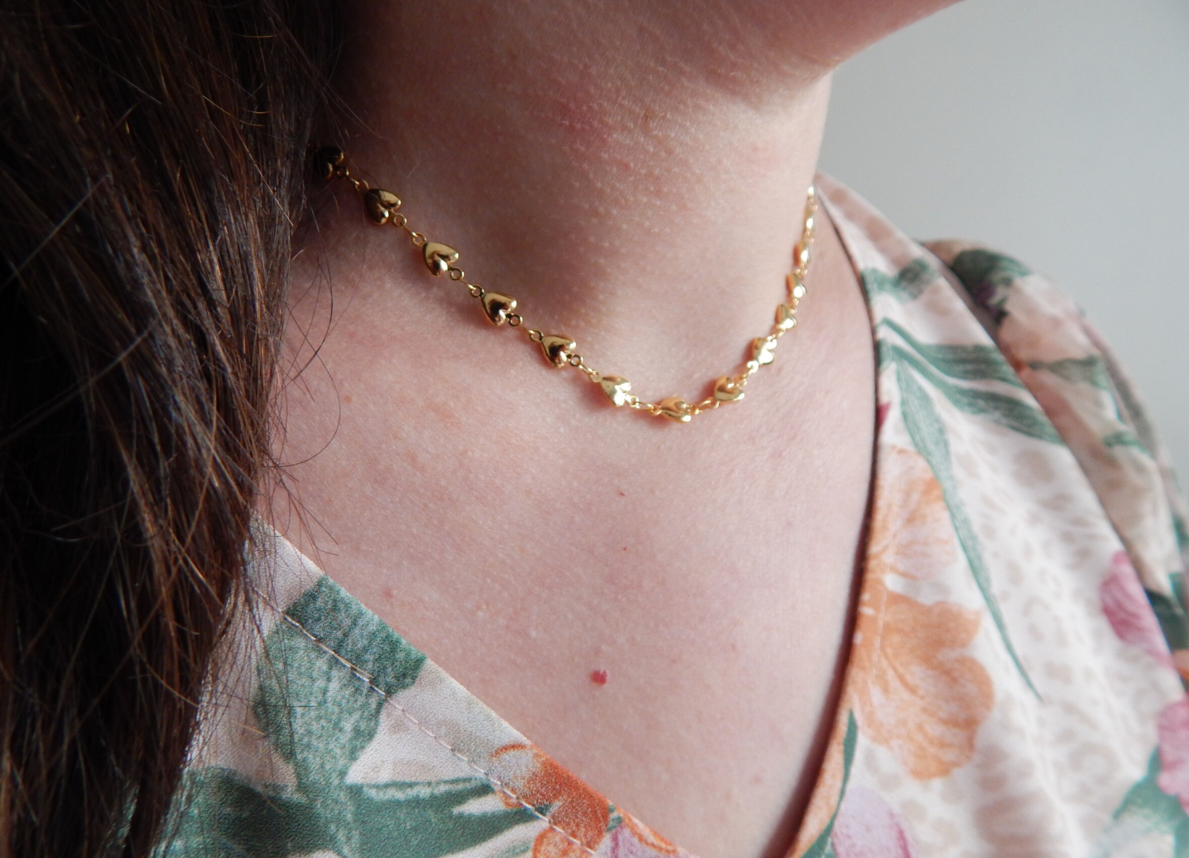 14k gold dainty heart choker