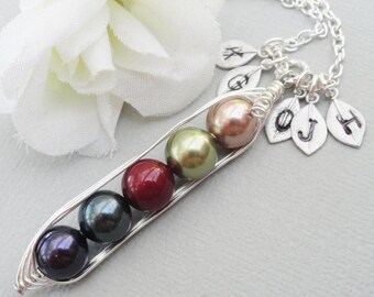 Peas In A Pod Necklace choose 2, 3,4 Or 5 Pearls Jewel Colors